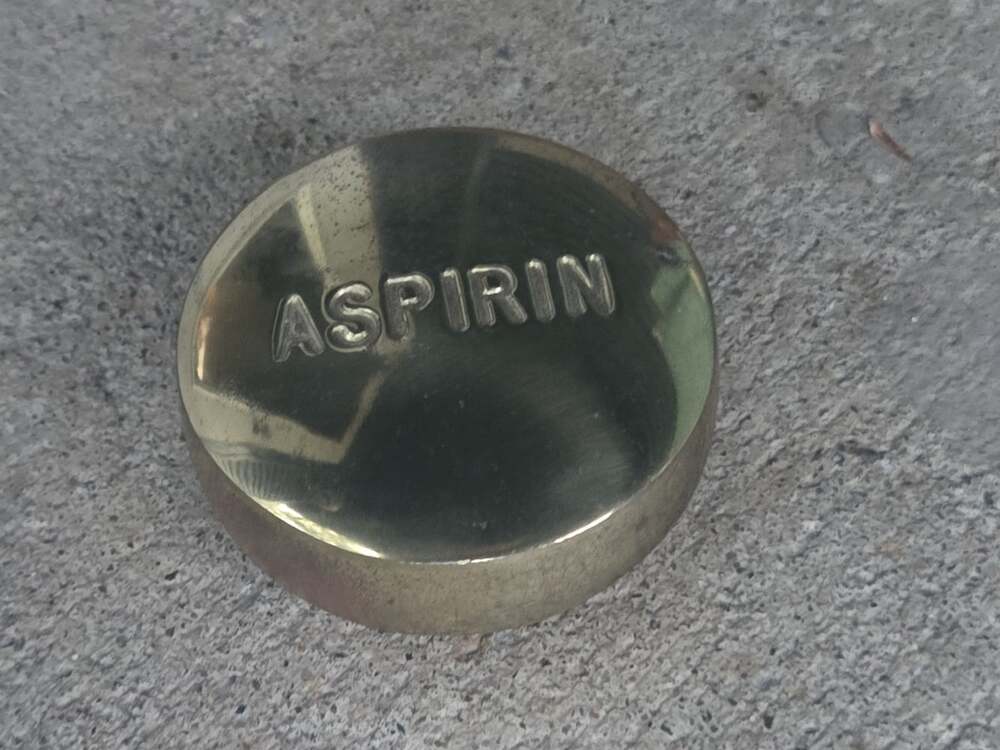 Vintage Solid Brass Aspirin Pill Paperweight Desk Accessory Leatherlines NYC